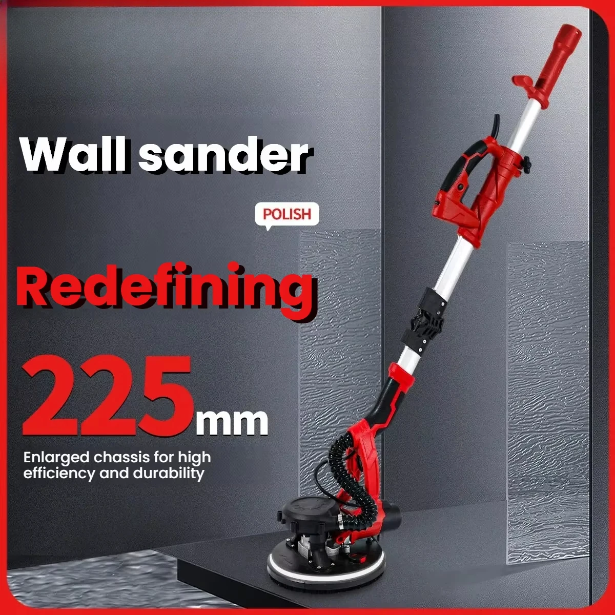 1550W 225mm Foldable Dry Wall Sanding Machine, LED Light Strip and Self-priming Putty Powder, Used for Dust-free Wall Surfaces