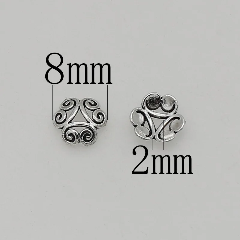 100pcs/lot Hollow Out Designer Alloy Bead Caps Separation 8mm Handmade Antique Silver Beads Spacers Tassel End Cap DIY Jewelrys