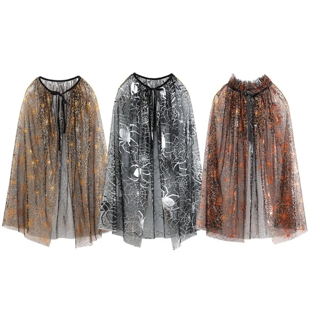 Gothic Spider Web Halloween Tulle Cape Bat Soft Mesh Cloak Polyester Sheer Cosplay Bridal Costume Children
