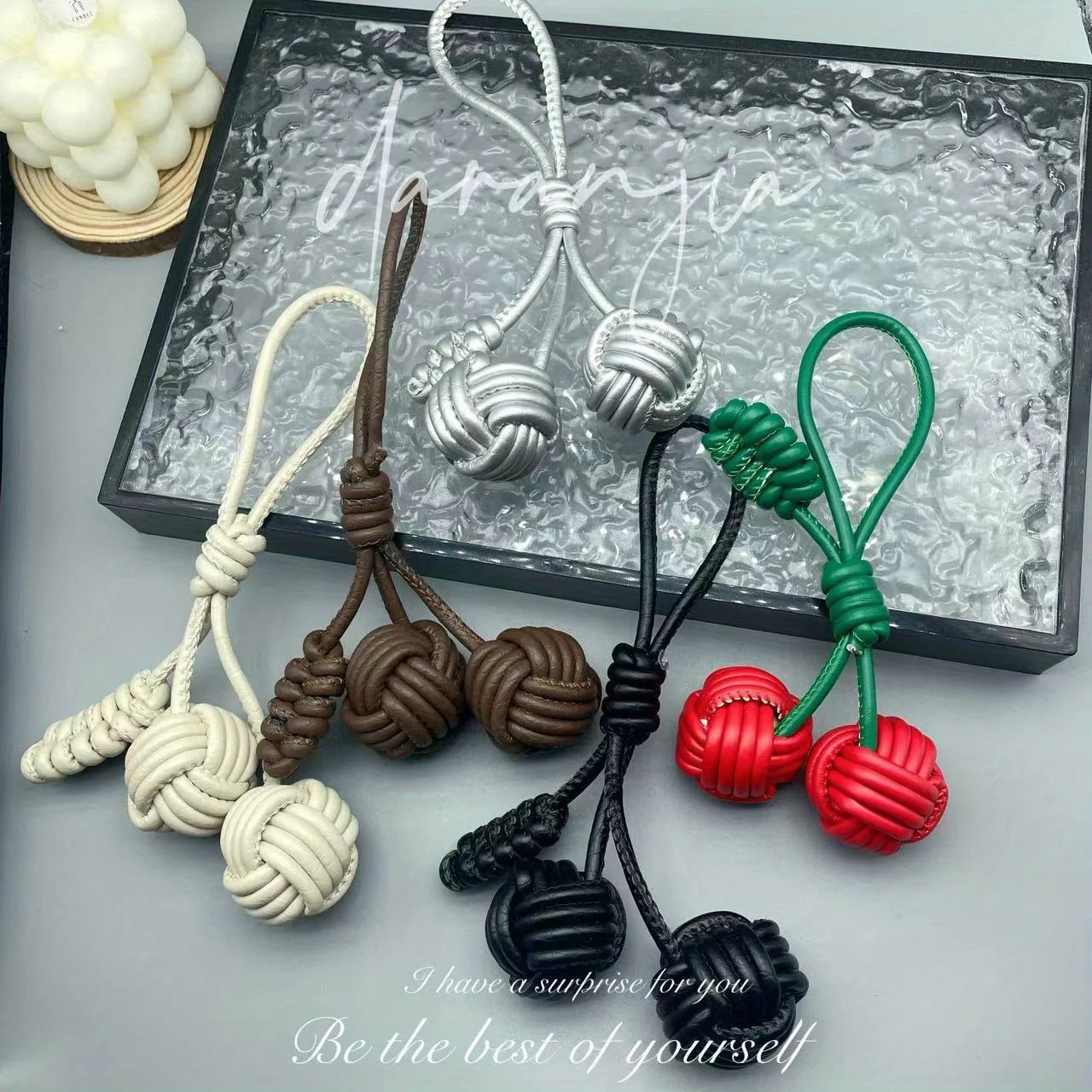 Delicate Cute Woven Ball Bag Decoration, Fashion Woven Cherry Personalized Bag Accessories, Women's Bag Pendant, Holiday Gifts