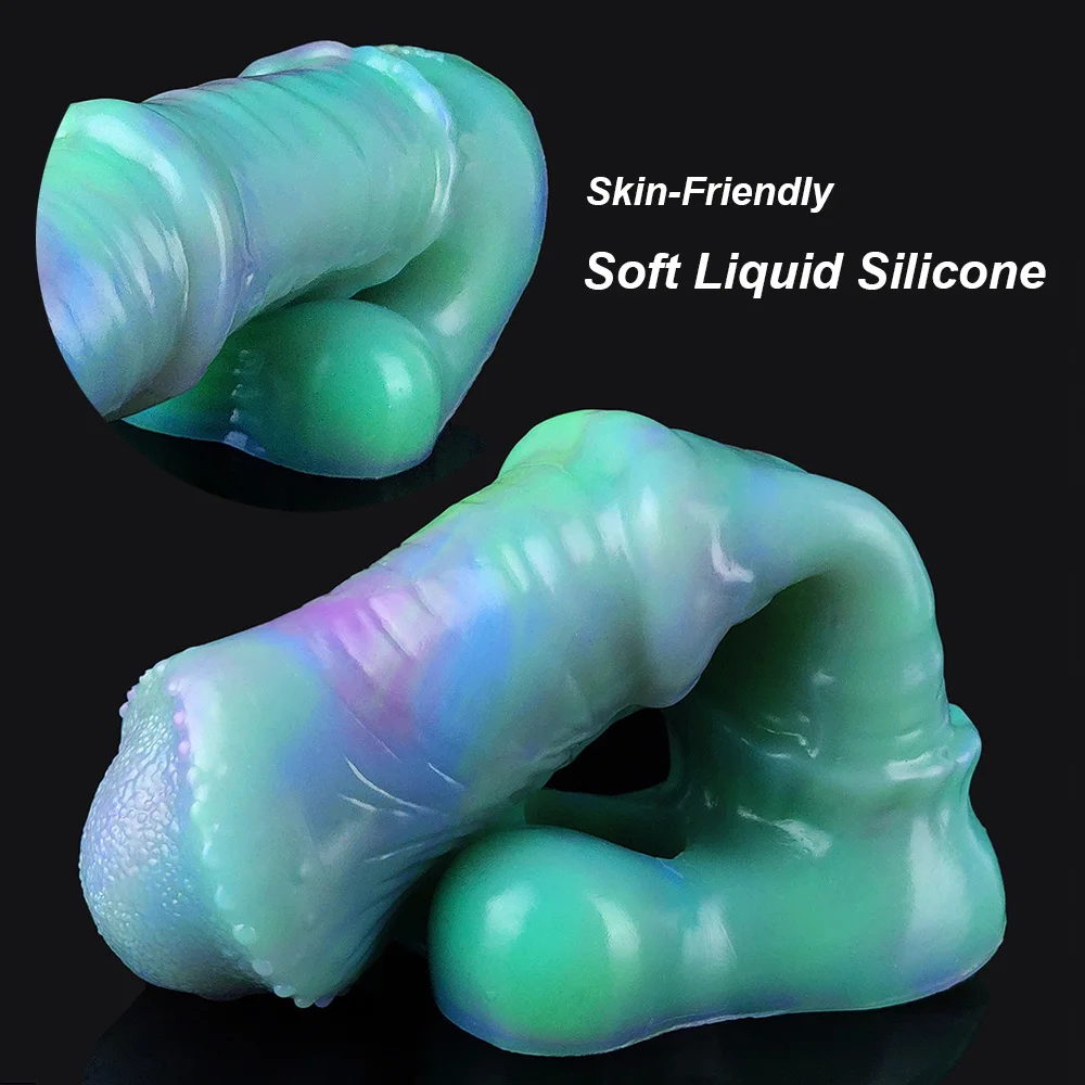 YOCY Monster Horse Penis Sleeve Soft Silicone Cock  Sheath Glowing In the Dark Sex Toy For Couples G- Spot Thick Ring Massager