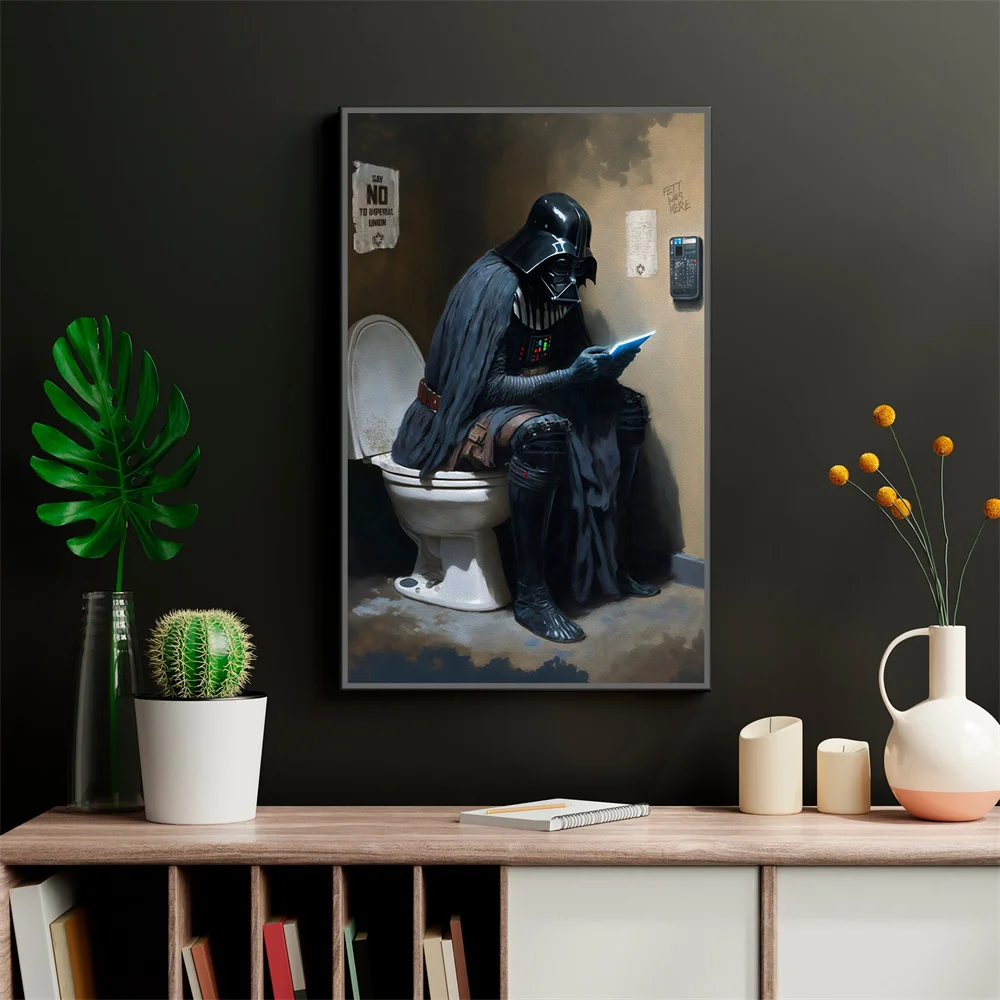 Póster divertido de Disney, Impresión de estrella de película en el baño, pintura al óleo de inodoro interesante, pintura en lienzo, decoración