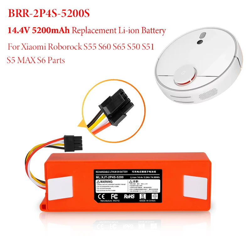 

Replacement 14.4V Lithium Battery BRR-2P4S-5200S for Xiaomi Robot Roborock S55 S60 S65 S50 S51 S5 MAX S6 Robotic Vacuum Cleaner
