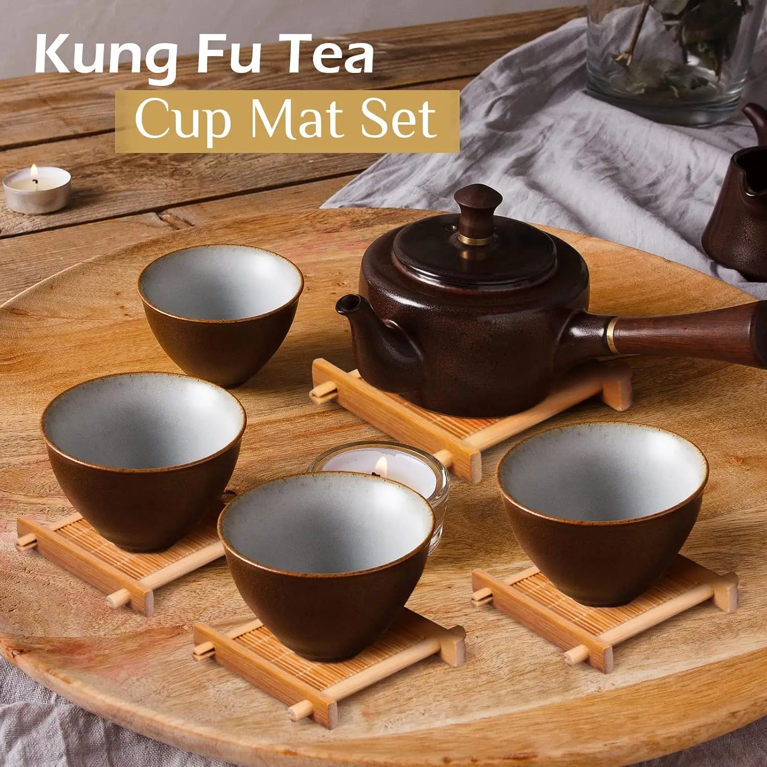 Bamboo Square Coasters Coffee Mug Cup Mats Heat Insulated Table Placemats Snack Trays Placemats Tea Ceremony Decoration Kitchen