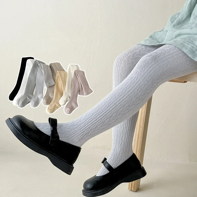 Spring Autumn Kids Boy Girl School Student Uniform Pantyhose Pants Baby Leggings Tights Solid Stretch Children Knitting Trousers