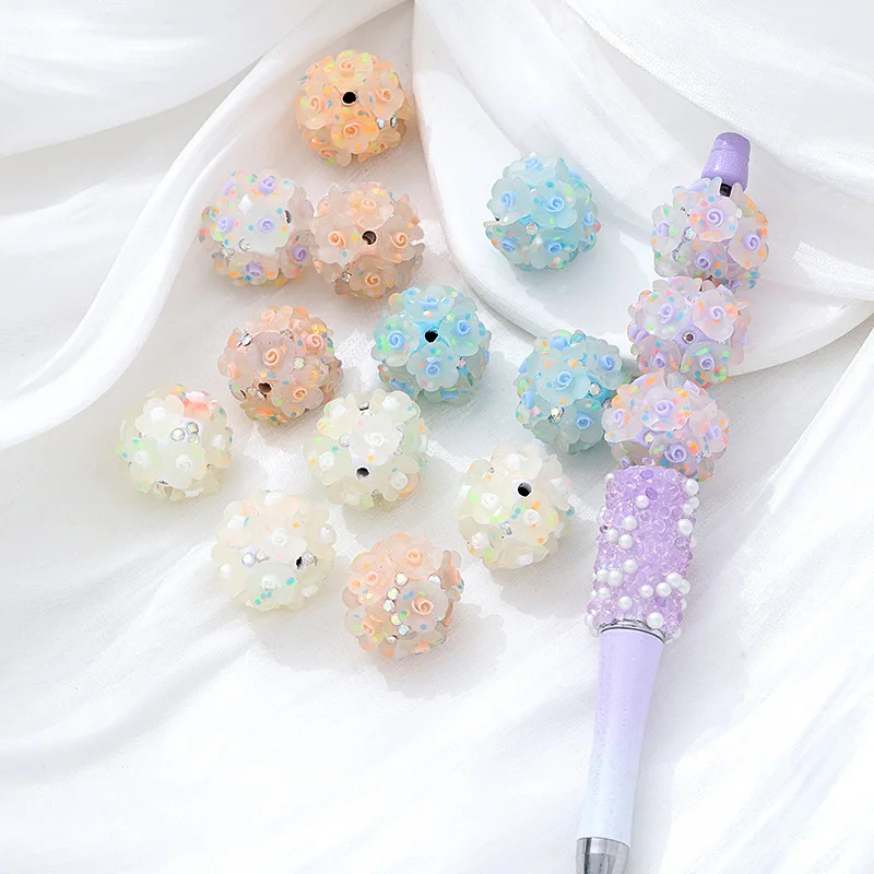 

Новый красочный мягкий глиняный цветочный шар с прямым отверстием, светящаяся ручка, дрель, сделай сам, сумка для телефона, цепочка, круглая бусина