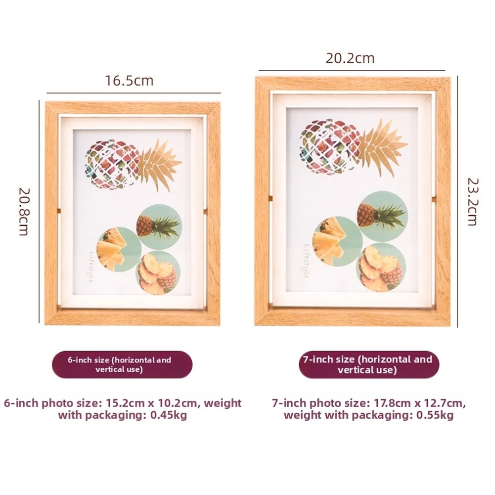 360° Rotating Photo Frame Wooden Rotating Picture Frame Can Hold Two Photos Rotating Picture Frame Decorative DIY Wooden