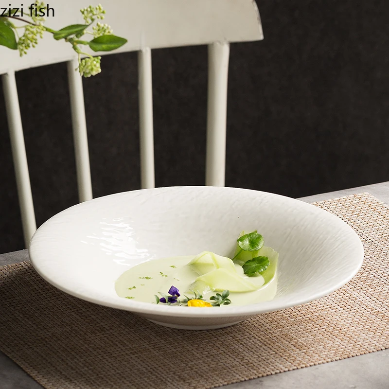 

Round Ceramic Pasta Steak Plate Fruit Salad Plate Soup Basins Restaurant Solid Color Tableware Cooking Dish Snack Dessert Dishes