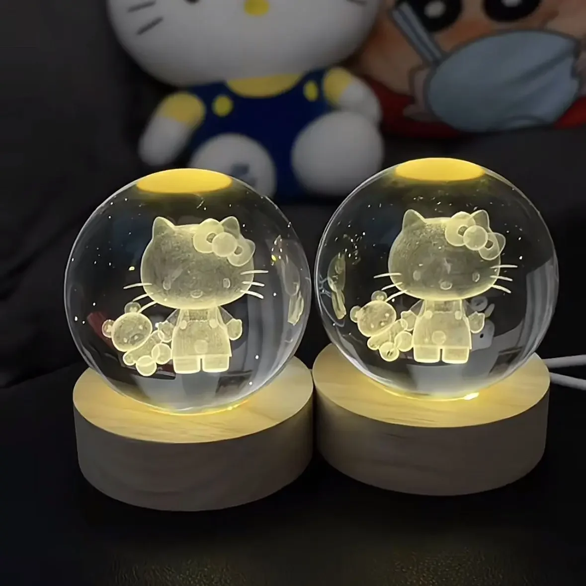 Sanrio Hellokitty·Night Light Glowing Hellokitty Crystal Ball Creative Cartoon Desktop Ornament for Girl Friend Birthday Gift