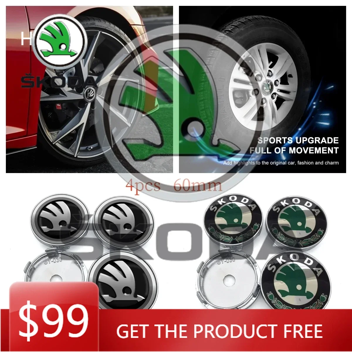 

For Skoda Car Sticker Hot 4pcs 60mm Car Wheel Center Hub Cap Rim Cover Emblem Stickers For Skoda Fabia Octavia Karoq Kodiaq Kami