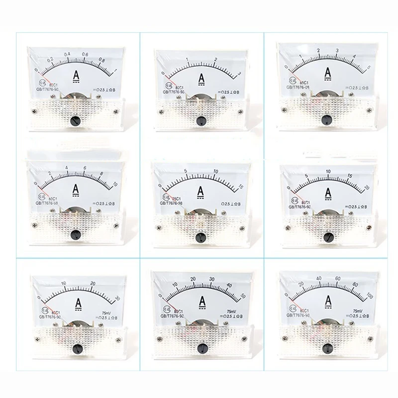 Voltímetro analógico do painel da C.C., amperímetro, medidor do ampère, calibre, 1A, 5A, 10A, 20A, 30A, 50A, 75A, 100A, 150A, 200A, 250A, 300A,