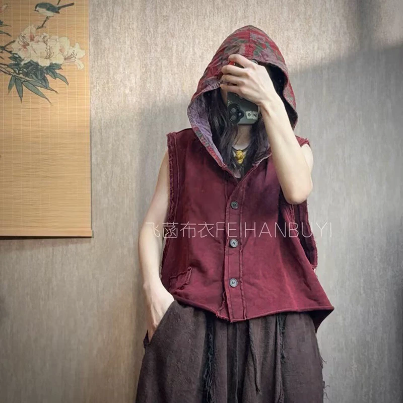 2026 New Arrival Spring/summer Women Casual Good Quality Hooded Collar Vest Sleeveless Single Breasted Outerwear & Coats F63