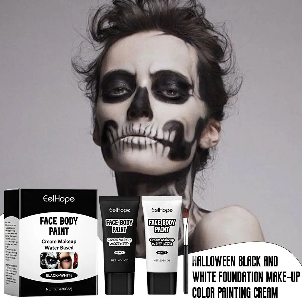 Fond de teint noir et blanc d'Halloween, crème correctrice pour le visage, maquillage zombie, cosplay, 1 ensemble, P2r3