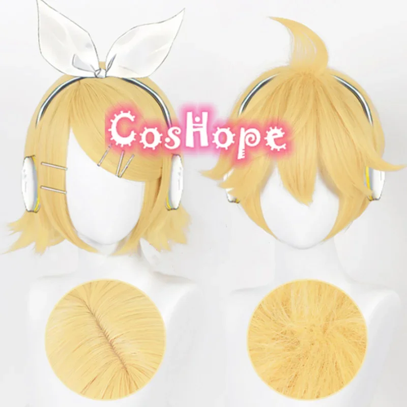 Rin len cosplay perücke kurze perücke hellgelbe perücke cosplay abnehmbare kopfhörer anime cosplay perücken hitze beständige synthetische perücken