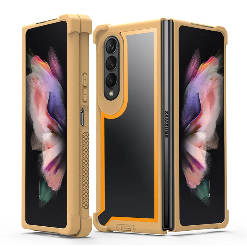 

Case For Samsung Galaxy Z Fold5 Z Fold4 Z Fold3 2 in 1 Candy Color Space Transparent Shockproof Hard Mobile Phone Case Cover