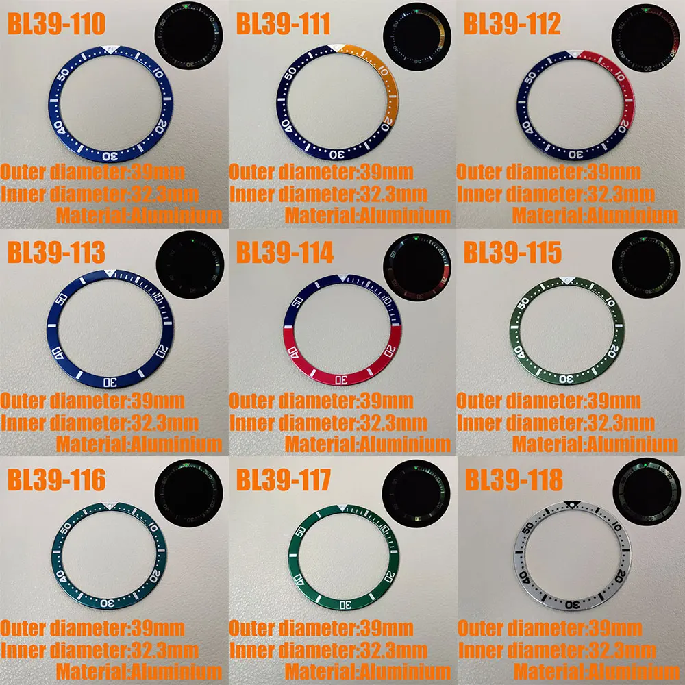 Watch Flat aluminium Bezel Insert 39mm*32.3mm Substitute Watch Insert Ring Luminous Watch Accessories Bezel Replacement Parts