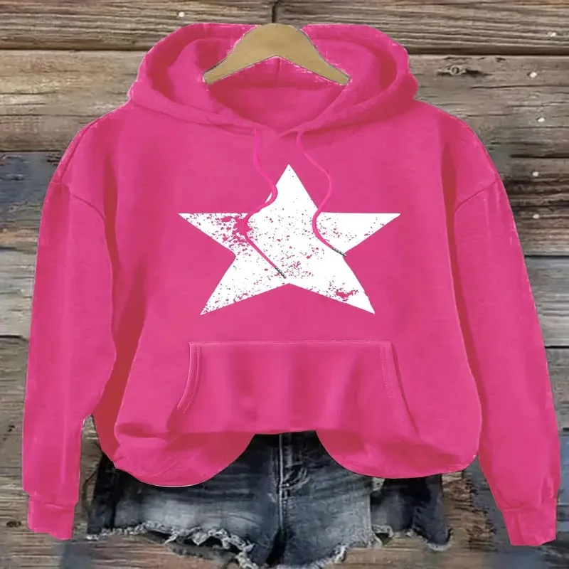 

Winter Fall Female Sweatwear Women Plus Size Clothes Big White Star Art Design Print Street Style Elegant Pure Cotton Top Y2k