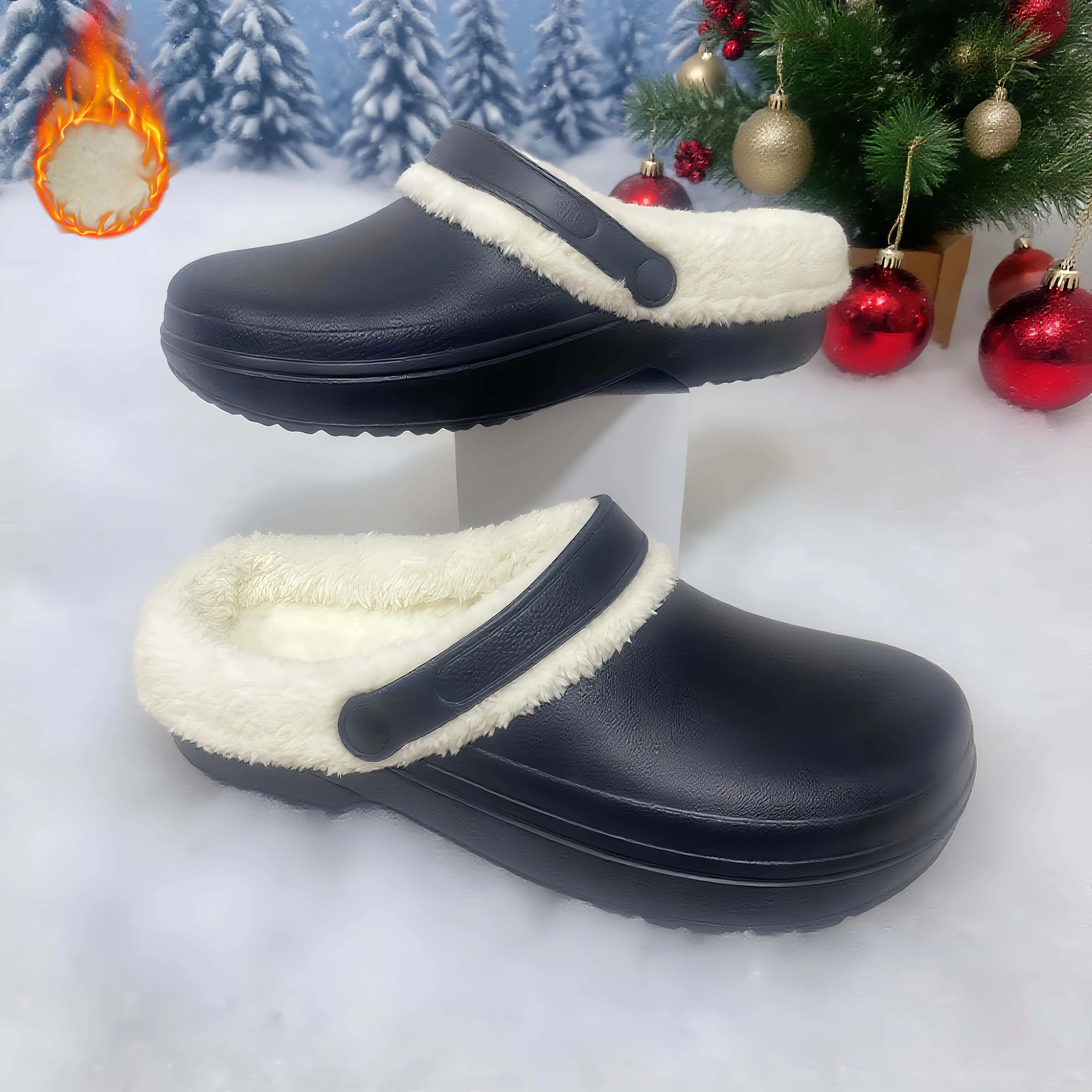 

Men's Winter Warm Fleece-Lined Clogs, Indoor and Outdoor Non-Slip Home Slippers, Comfortable and Lightweight Slip-On Garden Shoes