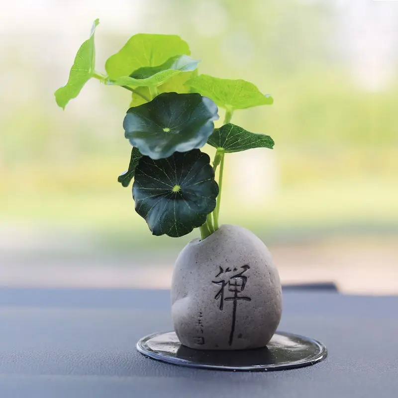 Car interior accessories Vehicle mounted green plants Ancient style small stone ornaments originality Automotive supplies bonsai