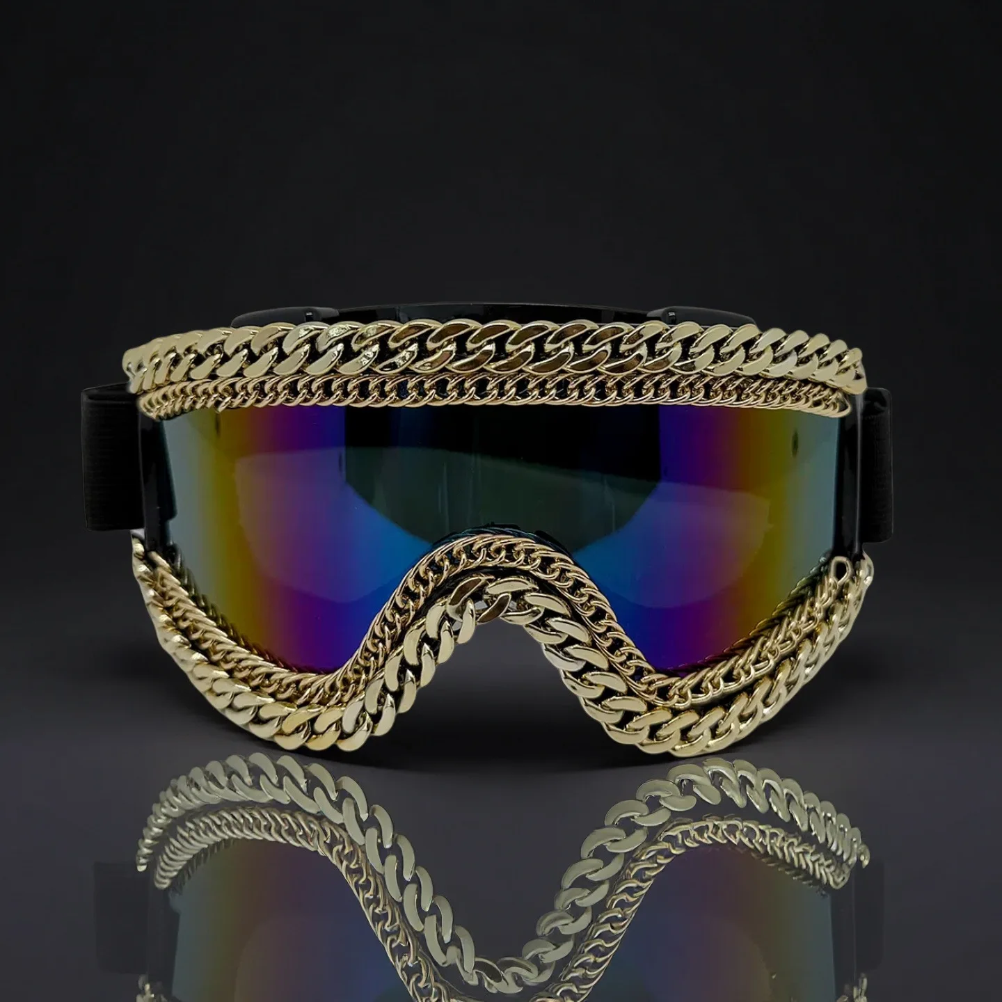 

Super Cool Large Frame Windproof Goggles Sunglasses with Rhinestone Chain Women and Men Retro Punk Style Unique Party Goggles