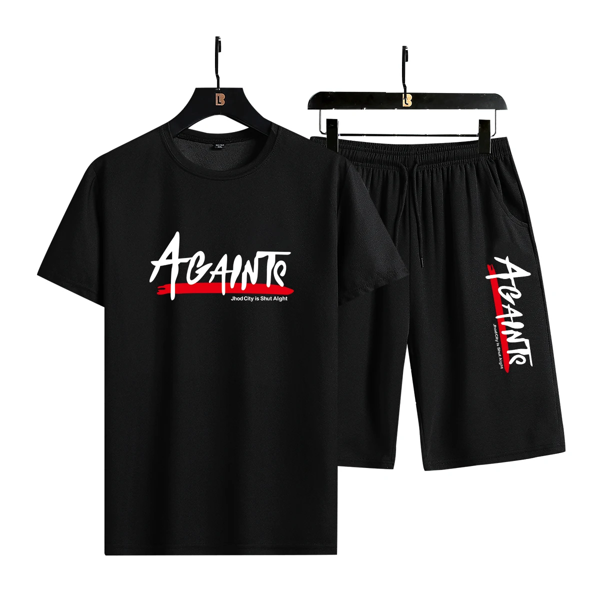 

Men's Summer Thin Breathable Sportswear Set Simple Fashion Print Short Sleeve T-Shirt Shorts Two-Piece Set Running Outfit