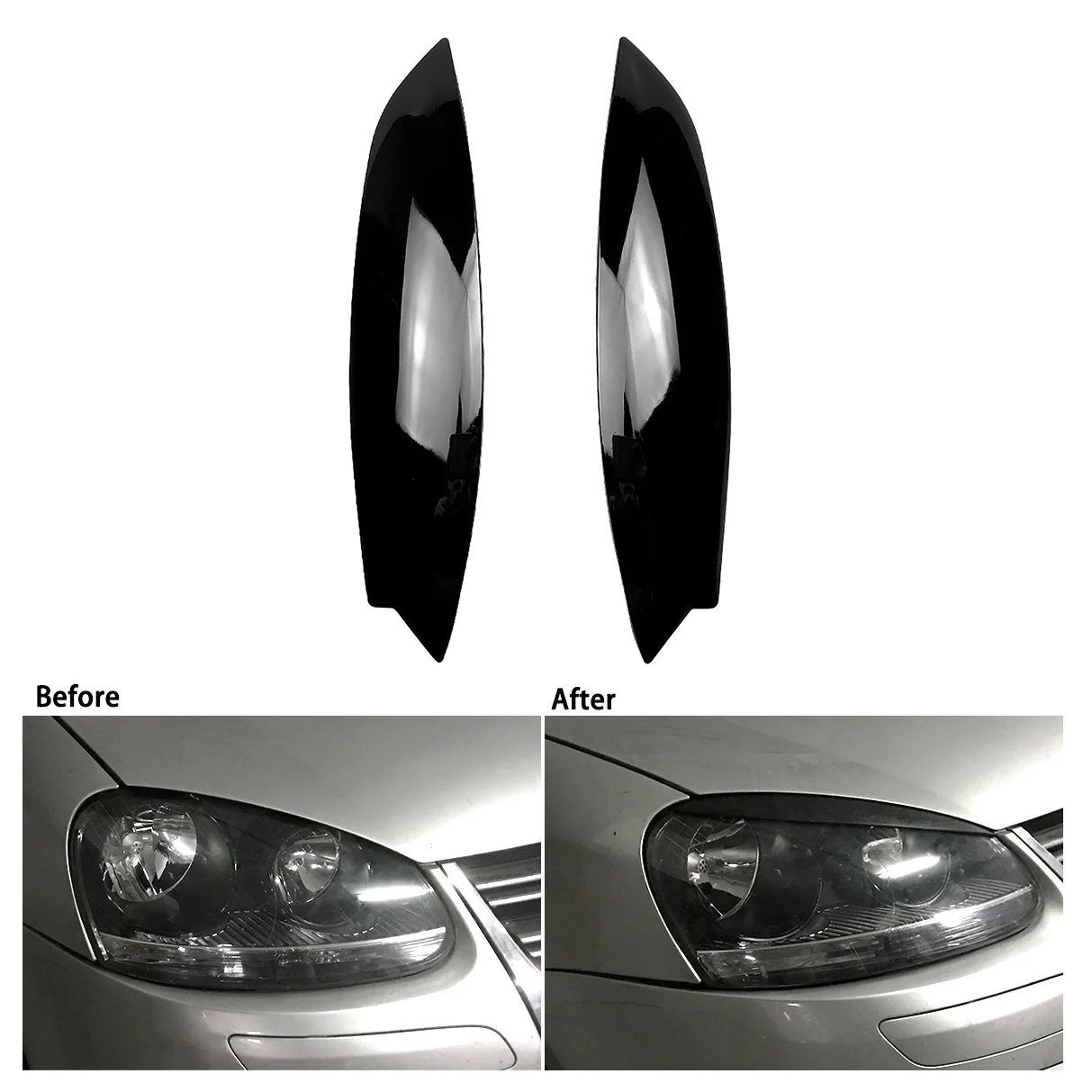 Fari neri luminosi sopracciglia palpebre copertura ciglia Head Light Lamp Stickers per Golf 5 R32 MK5 2005 2006 2007