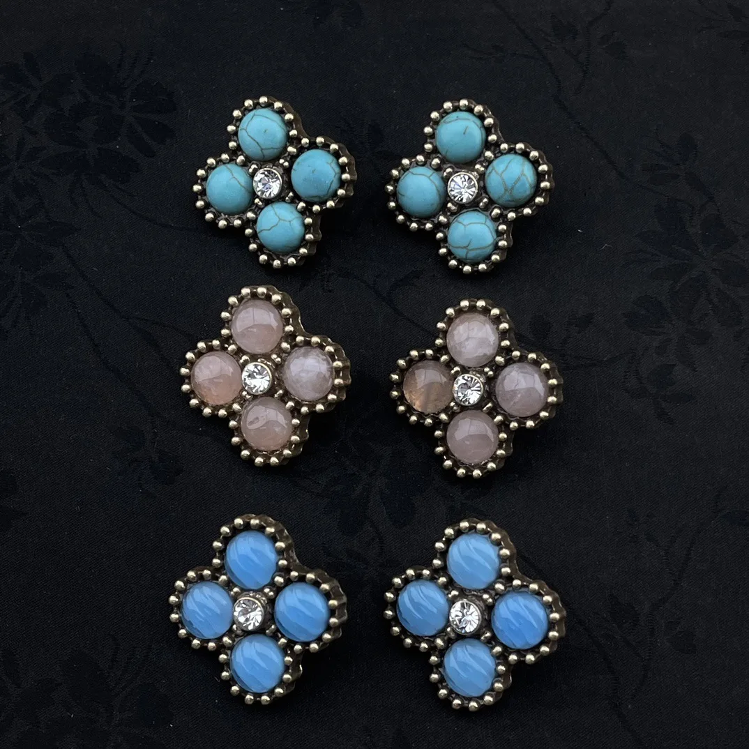 

Niche trend retro Crystal glass with zircon earrings for women's girl earstud jewelry wholesale