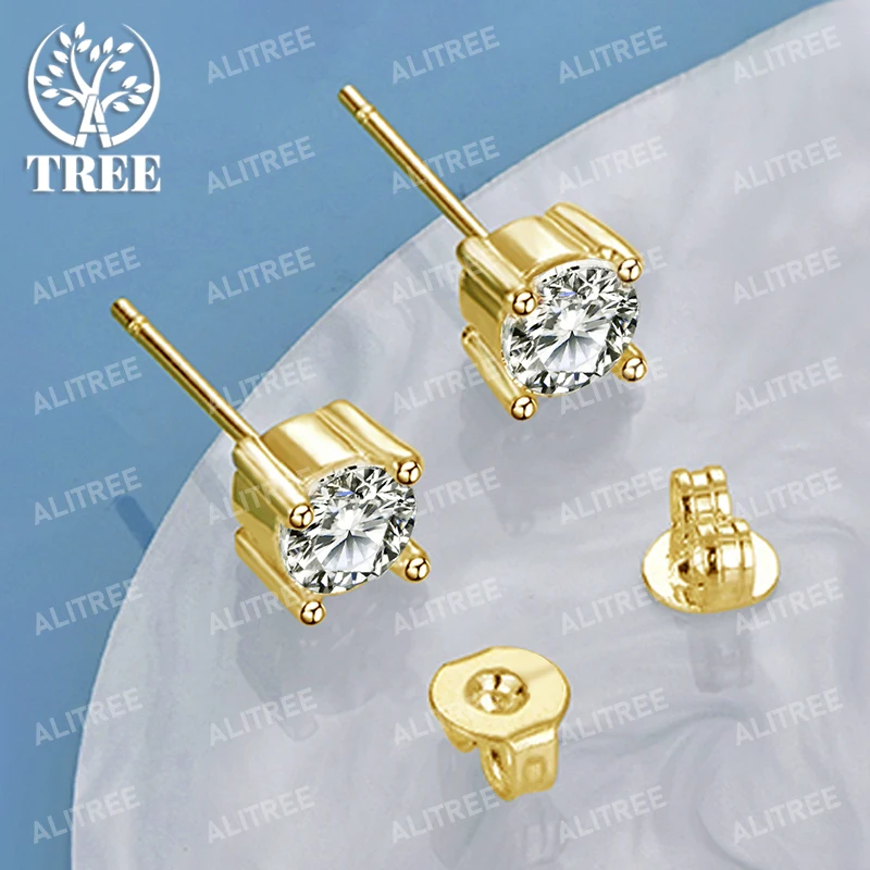 

ALITREE 18K Gold 925 Sterling Silver Prong Setting Zircon Earrings For Women Party Wedding Fashion Sparkle Jewelry Gifts