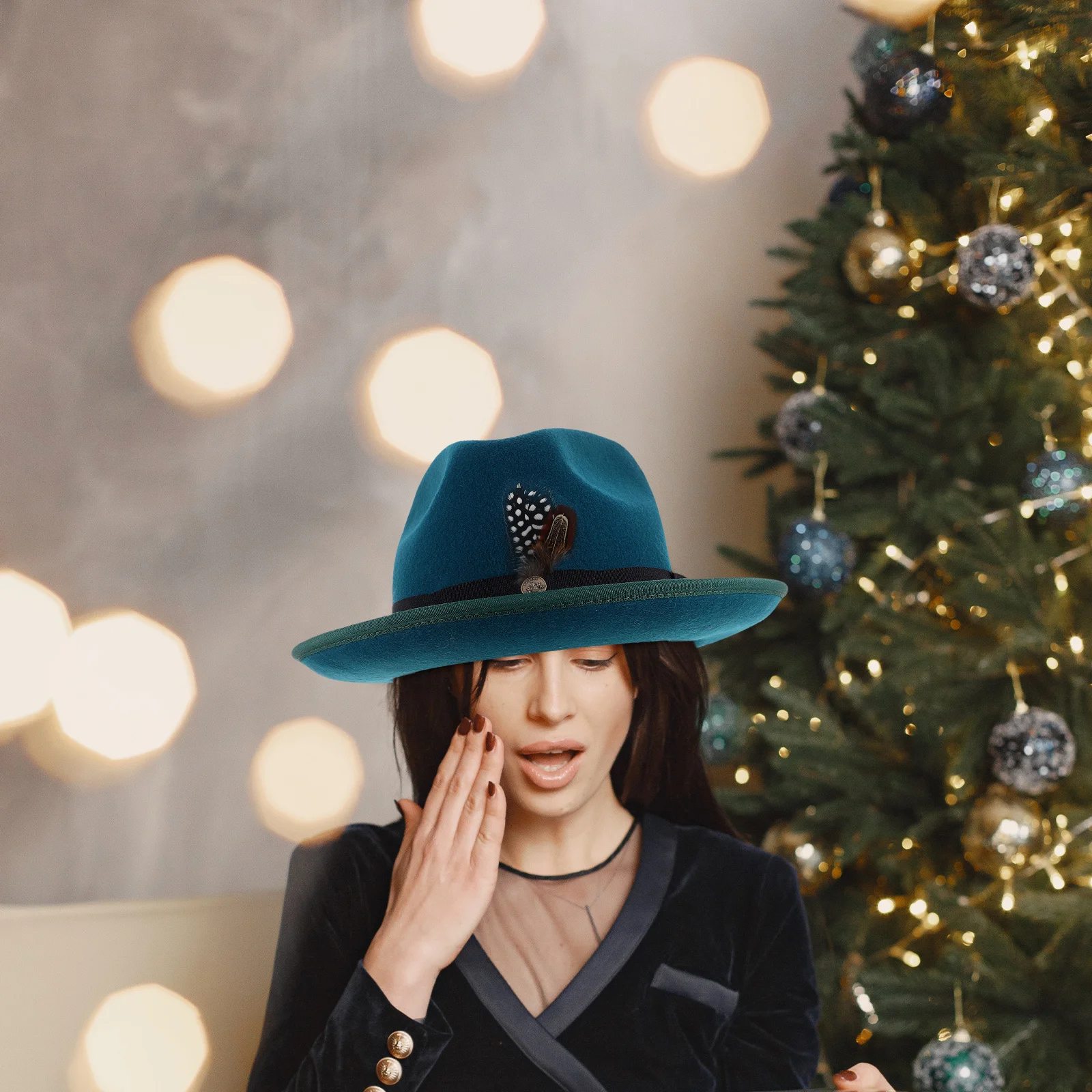 

Wool Felt Cowboy Hat Wide Brim Adjustable Size Bowknot Decoration Unisex Fedora Party Wedding Outdoor Performance Classic