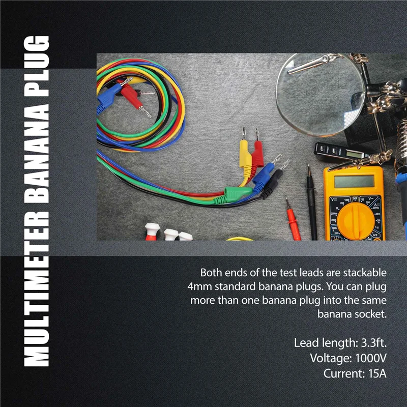 -ESTR 5 個スタッカブルバナナ - バナナプラグテストリードソフト電気テストケーブルワイヤー 3.3Ft/1M マルチメーター 1000V 15A 用