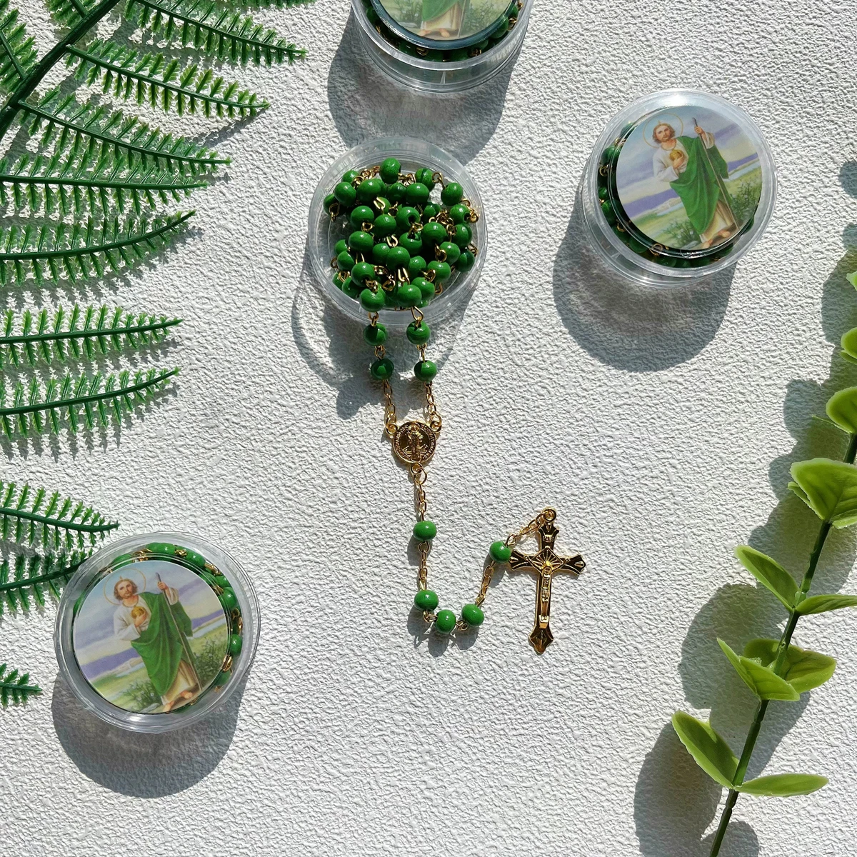 12 قطعة قلادة مسبحة خضراء معطرة سانت جود حفلة المعمودية المفضلة هدية الكاثوليكية مع صندوق عقد من اللؤلؤ المسبح #3