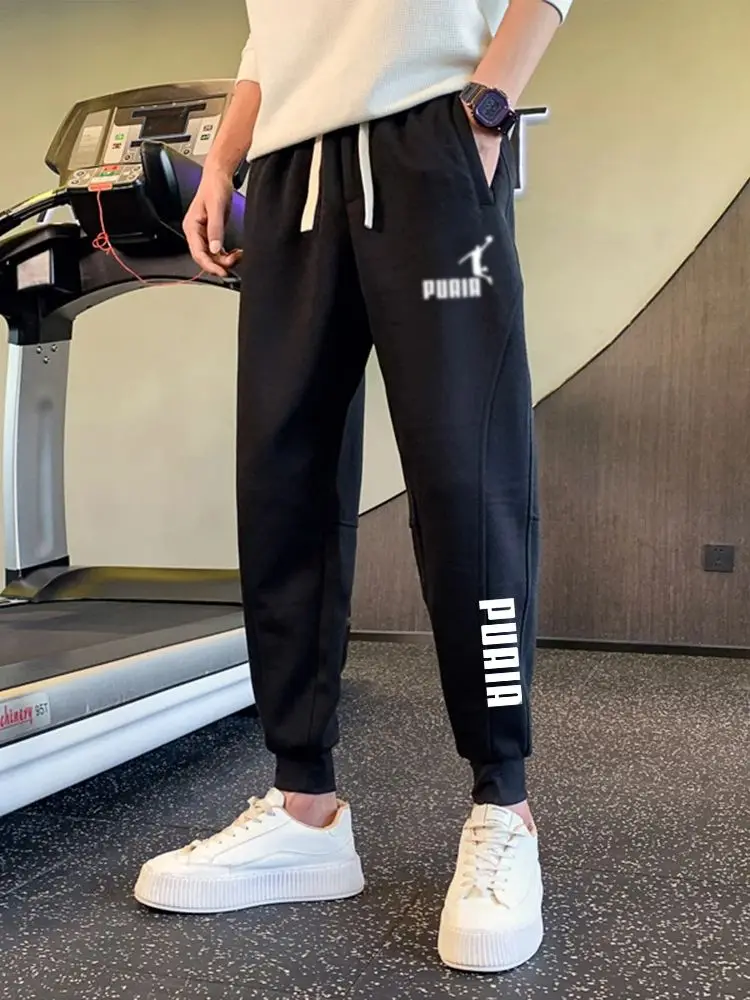 

Мужские теплые спортивные повседневные брюки из высококачественной ткани, дизайн эластичного пояса 2026, свободные повседневные брюки прямого кроя, плотные мужские брюки