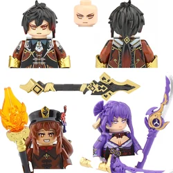Genshin Impact Games Anime Figures Cartoon Building Blocks Weapons 4CM Height Four Side Printing MOC Adults Children Gifts Toys