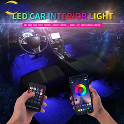 LED Car Foot Luz Ambiente com USB, Neon Mood Iluminação, Backlight, Music Control App, RGB, Auto Interior Decorativo Atmosfera Luz