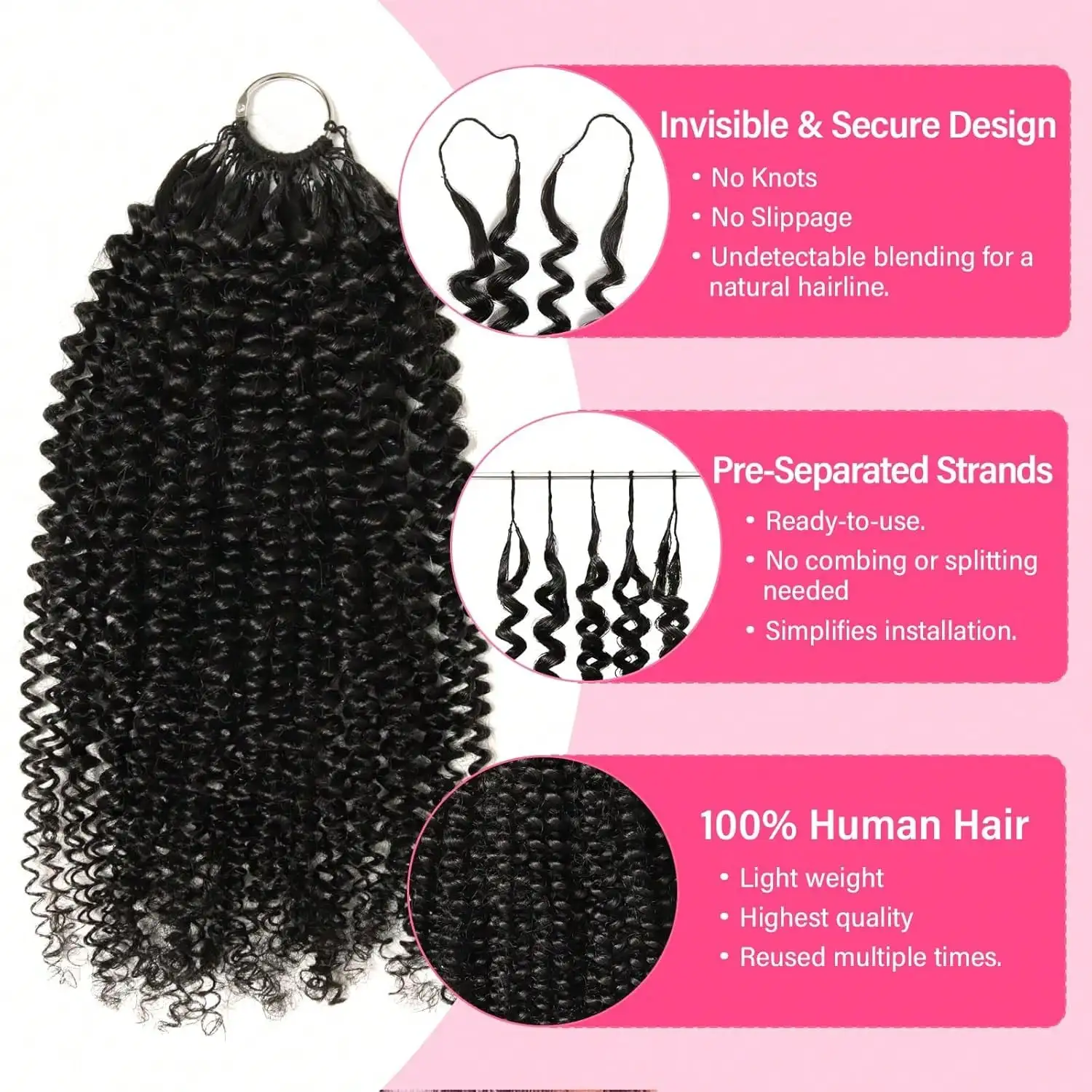 Smilegirl Kinky Curly Crochet Human Hair Knotless Pre-Separated Crochet Hair Extensions Invisible Knotless Kinky Curly Braiding Hair 50-300g