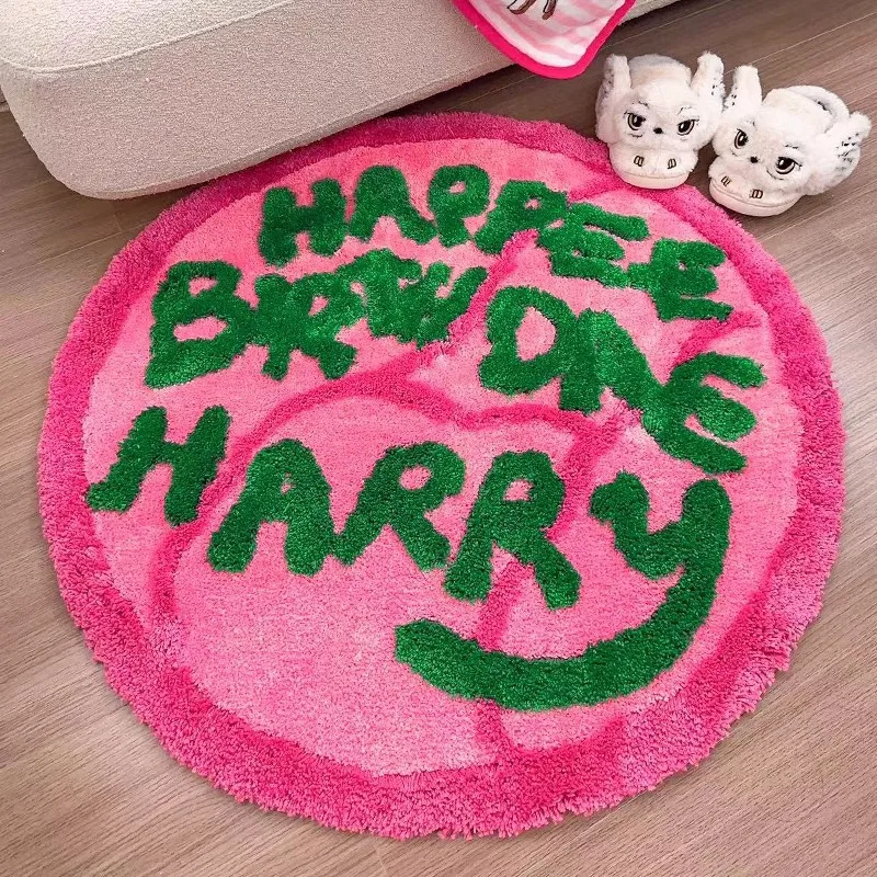 5D Pink Birthday Cake Round Carpet for Kids Children Living Room Imitation Cashmere Area Rug Bedside Blanket Door Mat Floor Mat