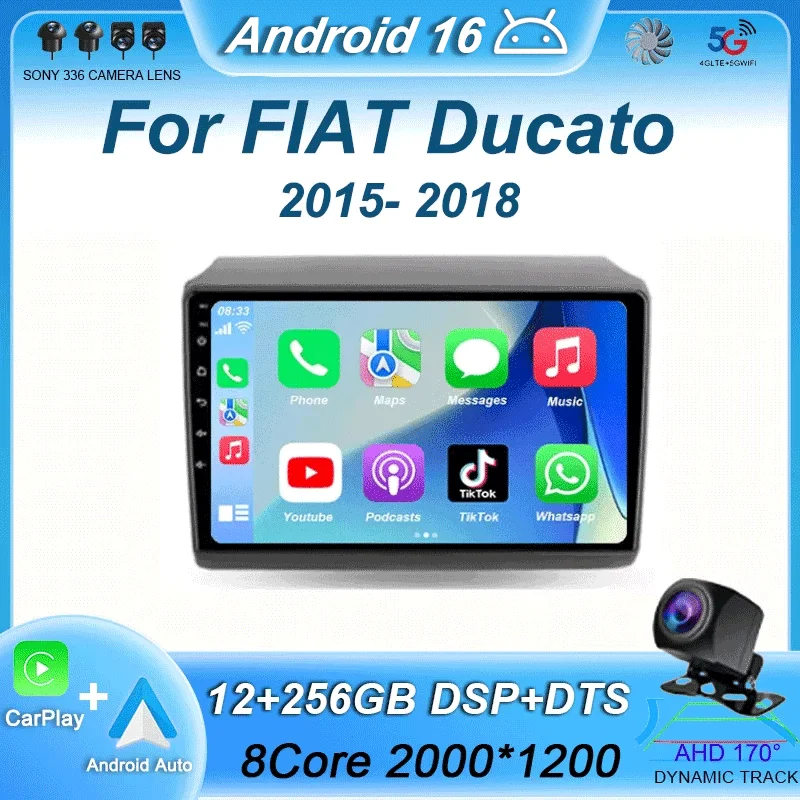 Android 16 Carplay Auto Car Radio 2 Din For FIAT Ducato Citroen Jumper Peugeot Boxer 2007-2015 Multimedia Video Player Stereo BT