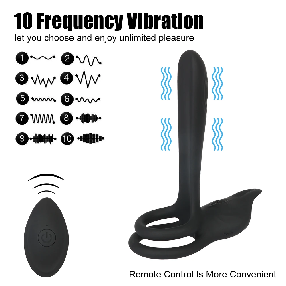 With Cock Penis Ring Vagina G Spot Massager Sex Toys Vibrator 10 Speeds Masturbation Remote Control Cockring Pensring