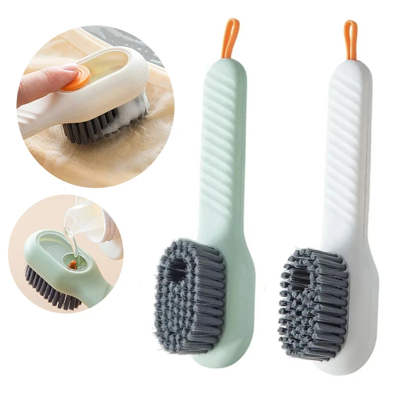 Automatic pressing liquid long handle shoe brush with soft bristles that do not damage shoes, laundry brush, cleaning tool