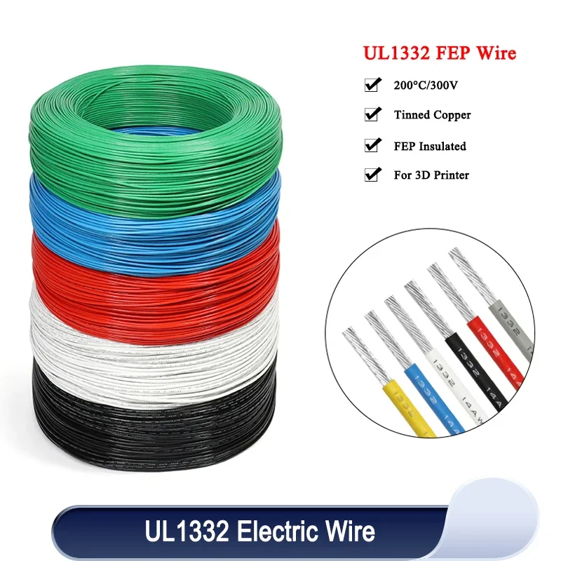 

UL1332 PTFE Wire FEP Plastic Insulated 30/28/26/24/22/20/18/16/14/13/12/11/10AWG High Temperature Electric Cable for 3D Printer