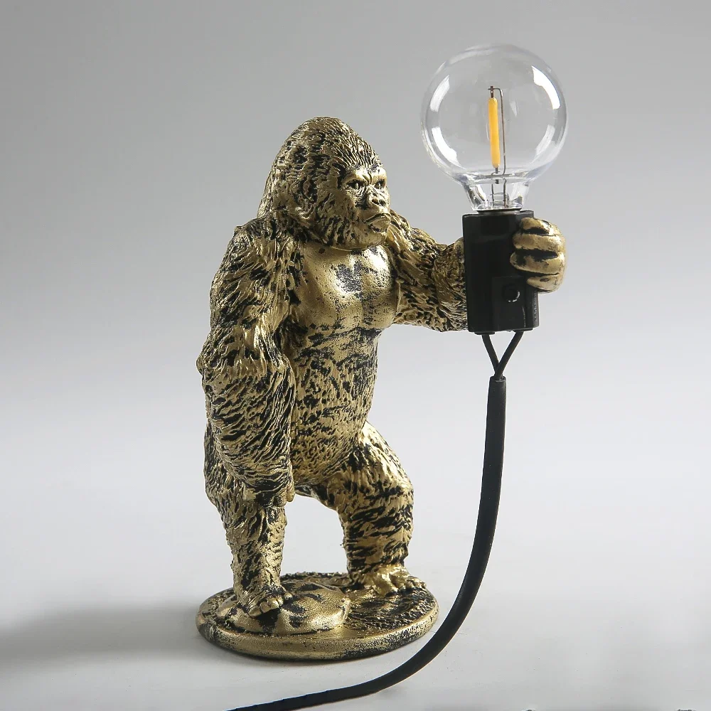 Design King Kong lamp Resin Animal Gorilla Table Lamps Mini Gorilla ornaments Cute LED lights craft Home Decor Luminaire