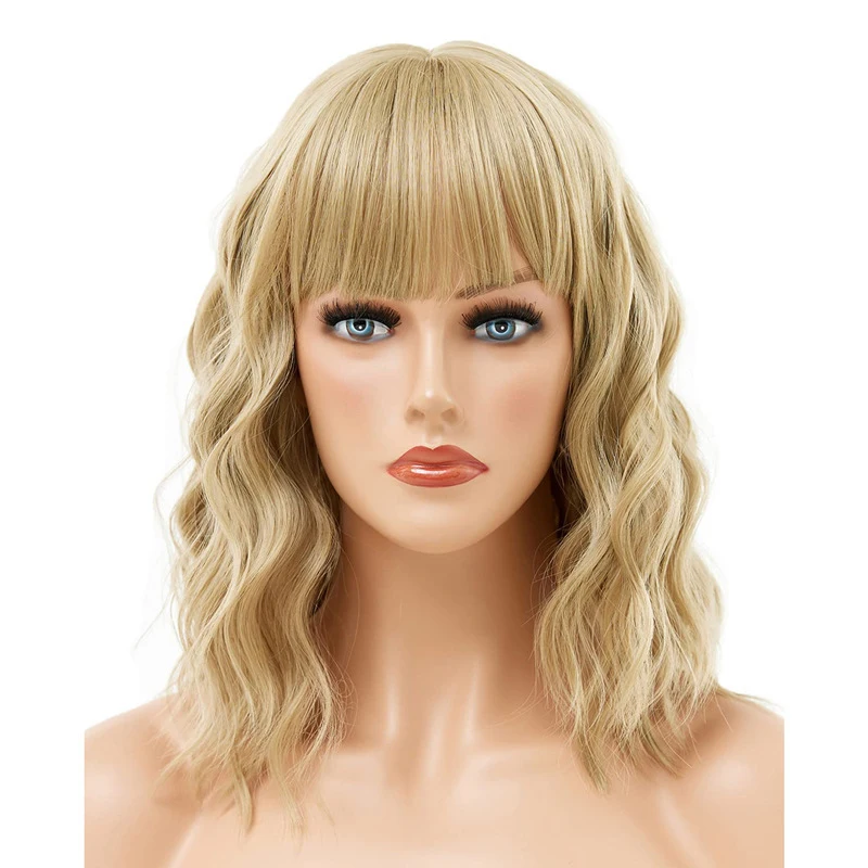 Colorful short curly with and wavy bangs, full head wig