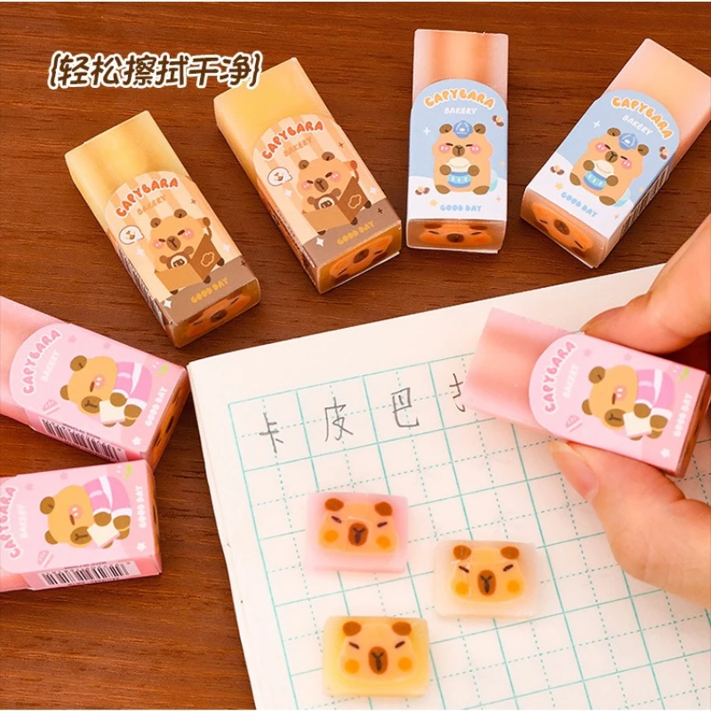 10Pcs Cute Capybara Sandwich Erasers Cartoon Clean Wipe Rubber Less‑debris Pencil Eraser for Kids Students School Stationery