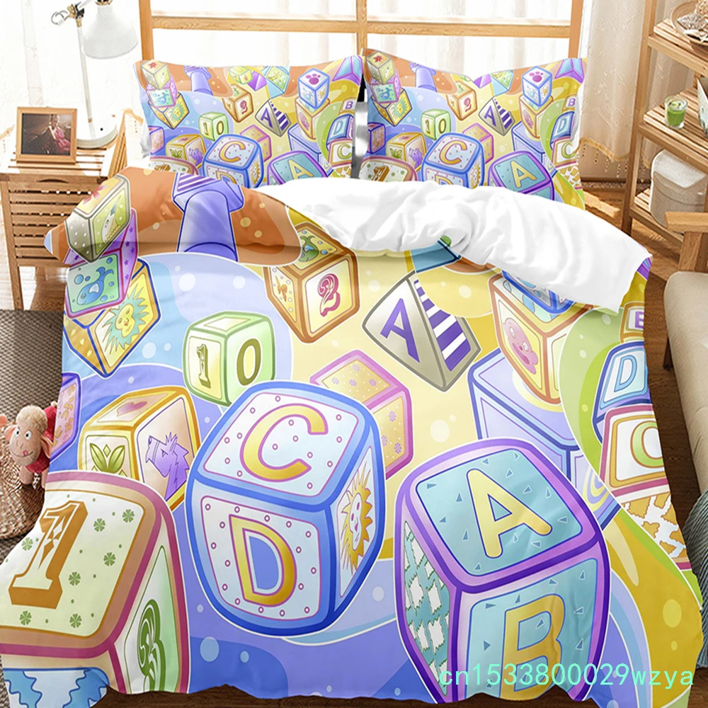 Alphabet Duvet Cover Set Colourful Letter Pattern Polyester Comforter Cover King Queen Full Size For Kids Boys Girls Bedding Set