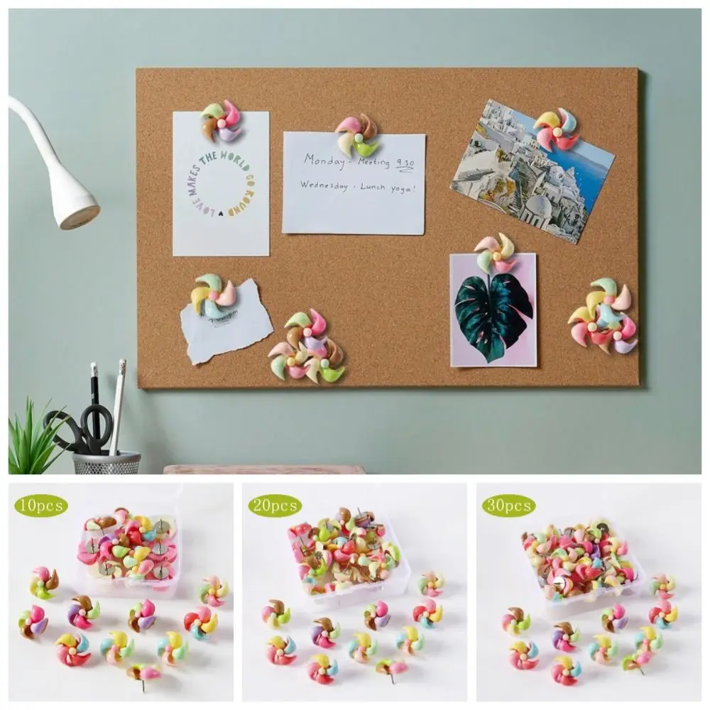 

10/20/30Pcs Portable Creative Windmill-Shaped Pushpins 3D Reusable Board Push Pin Cute with Box Thumb Tacks Photo Wall Decor