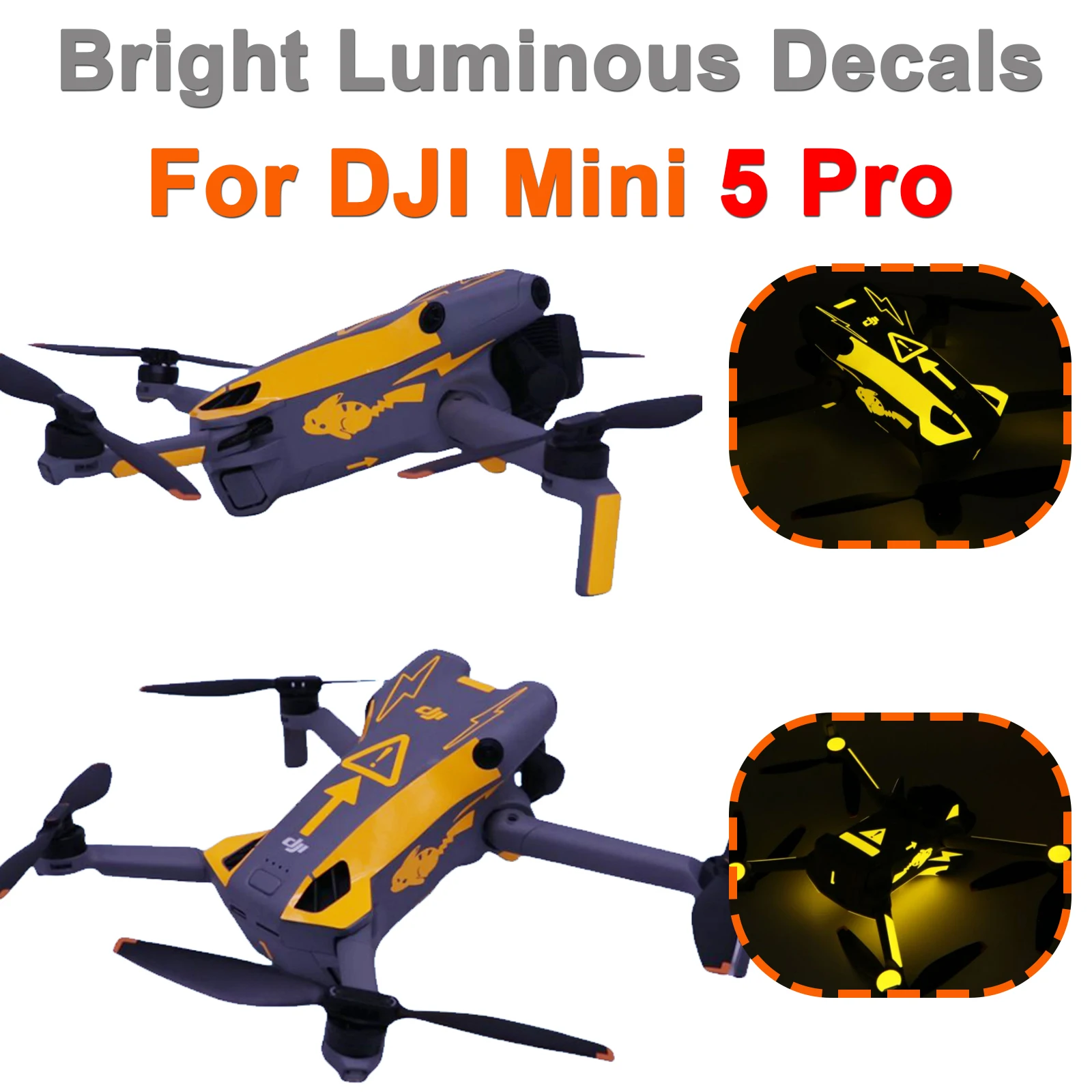 

Glow-in-the-Dark Stickers for DJI MINI 5 PRO Drone Luminous Decals Waterproof & Scratch-Resistant for Night Flight