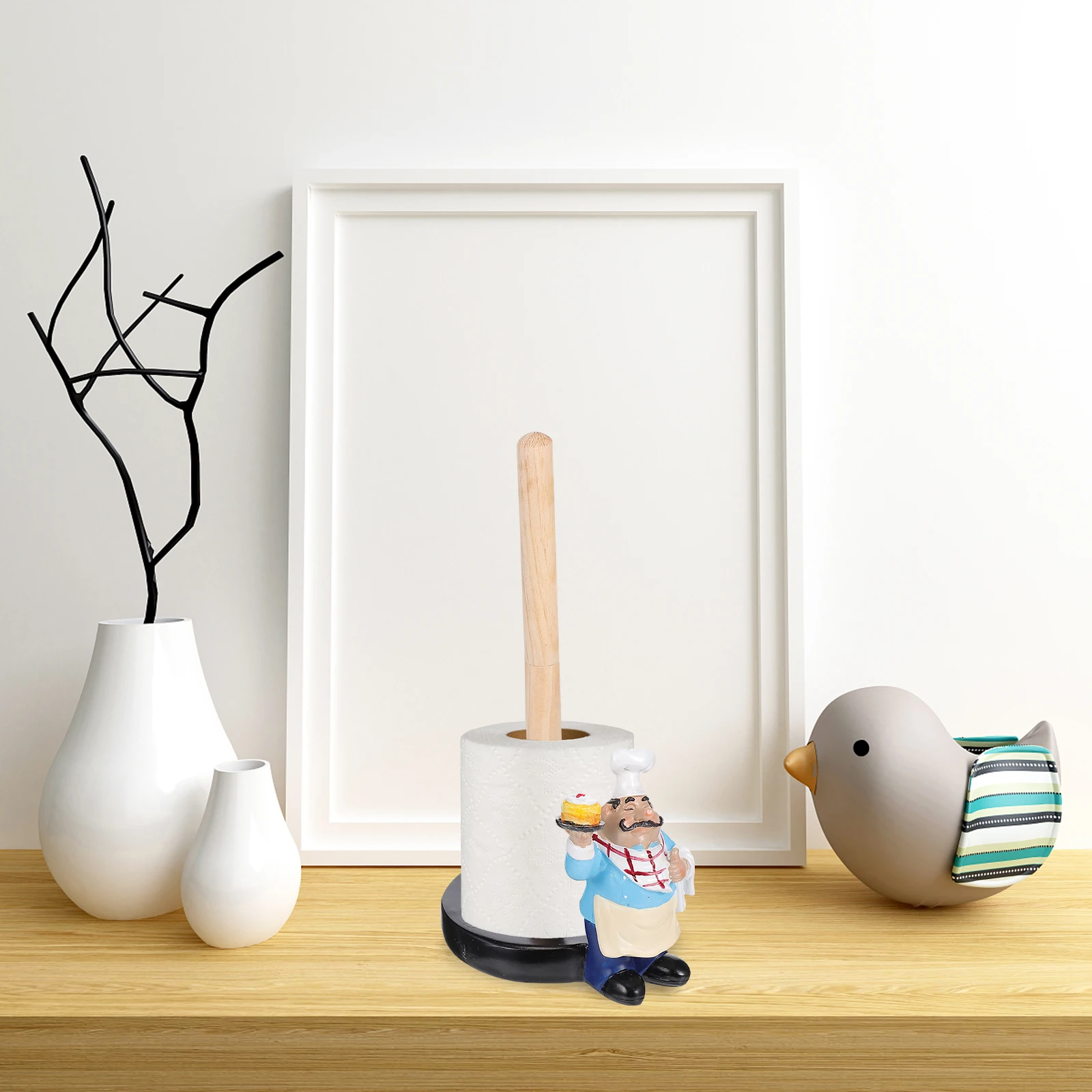 

1pc Chef Design Paper Towel Holder Resin Craft Tissue Organizer Upright Non-Slip Base Space Saving Kitchen Bathroom Decor Roll
