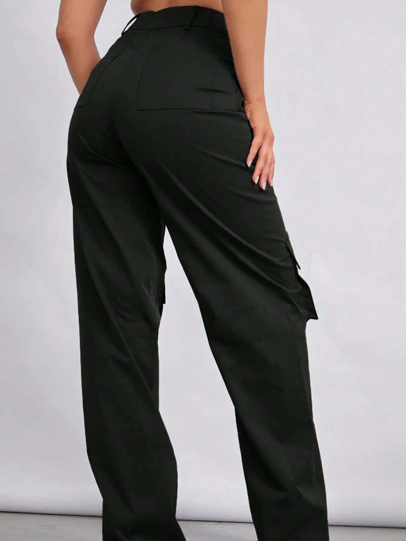 2025 Newest Women's Black Workers Pants Loose Waist Loose Y2k Straight Wide-leg Pants with Pockets Casual Streetwear