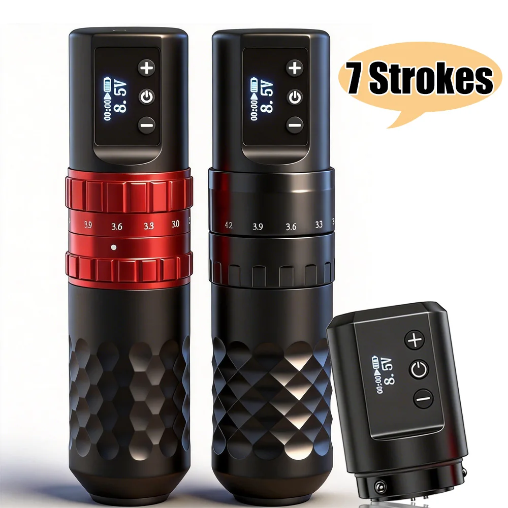 Wireless Tattoo Machine Pen 2.4-4.2mm Adjustable Stroke LED Display Rechargeable Battery Pen Rotary Tattoo Gun for Artists