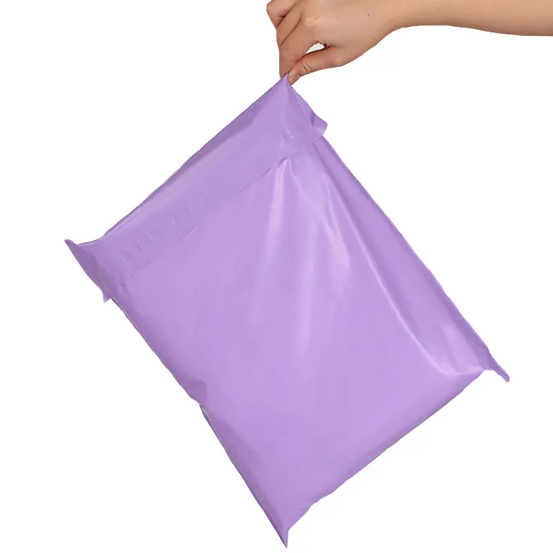 Bolsas de mensajería de plástico para ropa, embalaje autoadhesivo, color púrpura claro, impermeable, 4 tamaños, 50 piezas